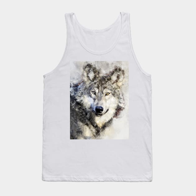 Dramabite Watercolor wolf wolves grey artsy artistic painting wildlife Tank Top by dramabite